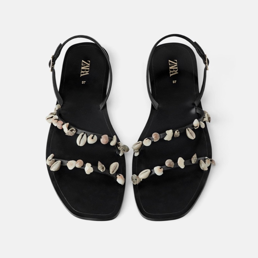LAST ONE • NWT • Zara • Leather Sandals w/ Shells 🐚